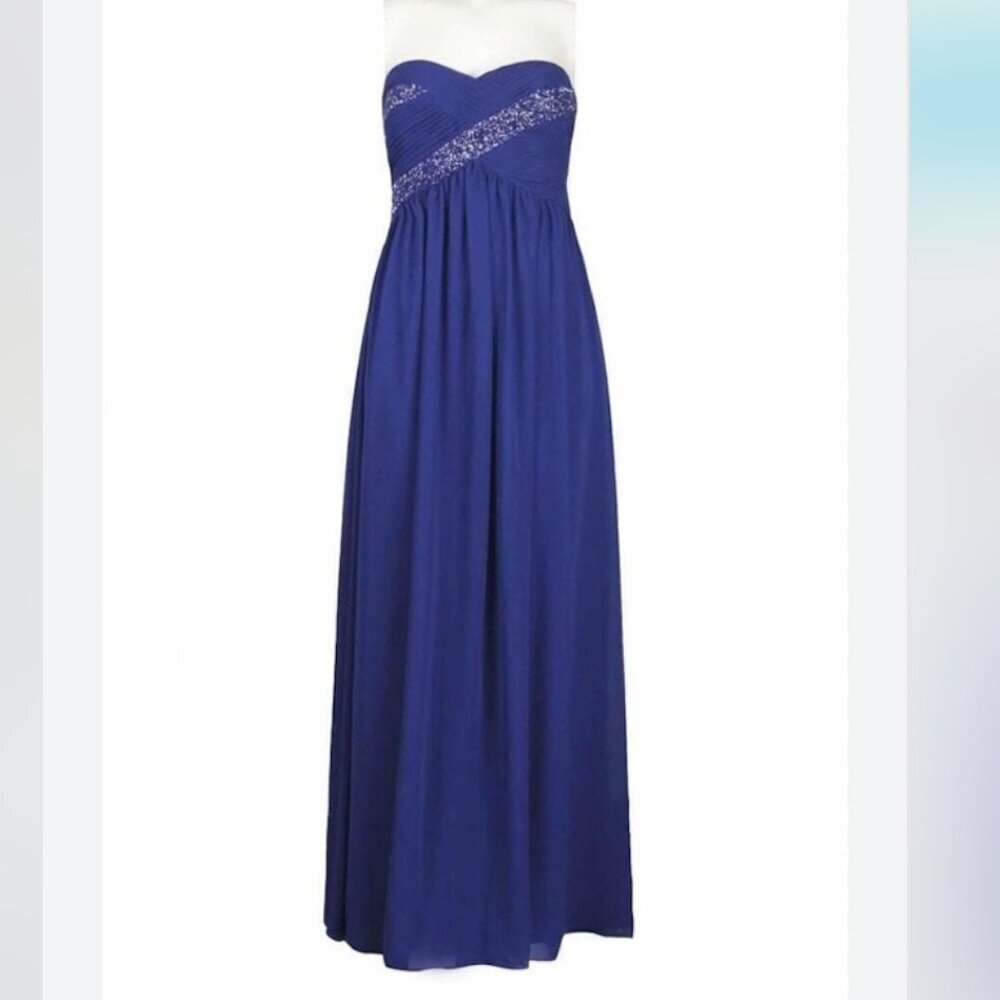 JS Collections Strapless Beaded Ruched Empire Waist Chiffon Size 6